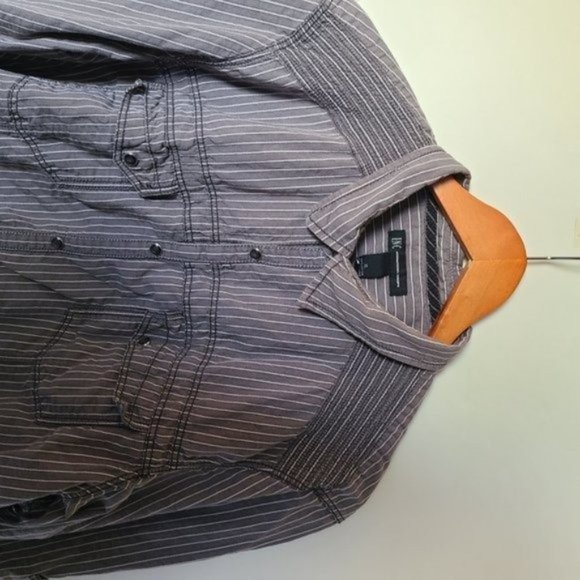 I.N.C. Mens Long Sleeve Gray‎ Stripe Shirt XL Snap - Picture 13 of 14
